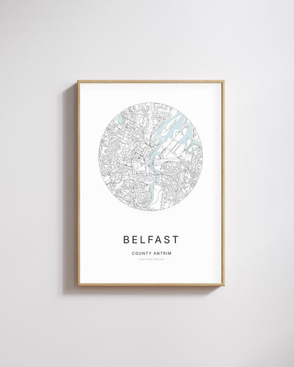 Poster représentant le plan de la ville de Belfast.