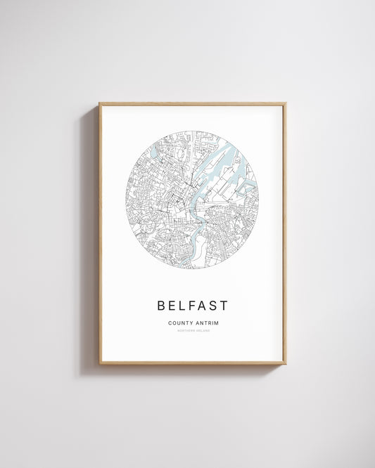 Poster représentant le plan de la ville de Belfast.