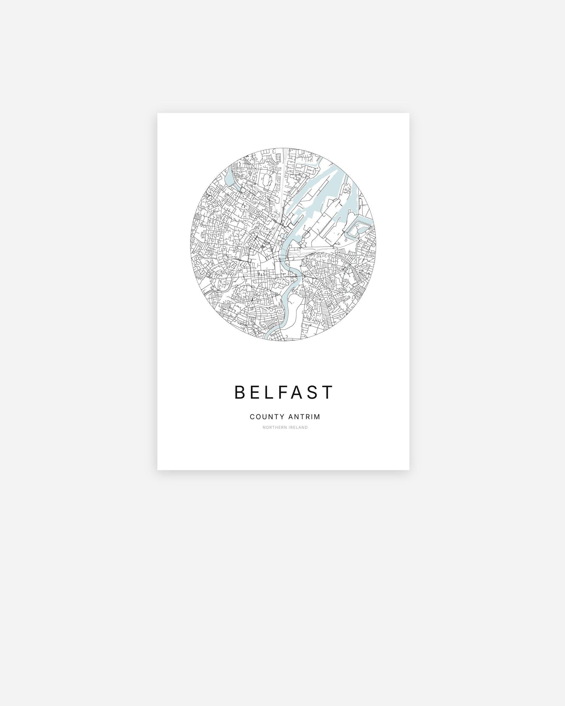 Plan de la ville de Belfast au design minimaliste.