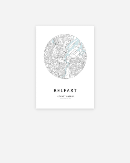Plan de la ville de Belfast au design minimaliste.