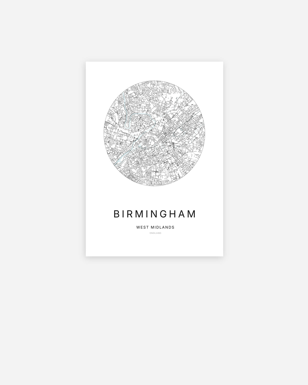 Plan de la ville de Birmingham au design minimaliste.