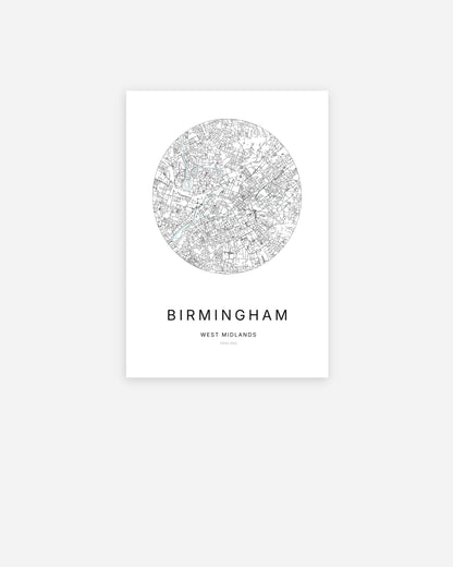 Plan de la ville de Birmingham au design minimaliste.