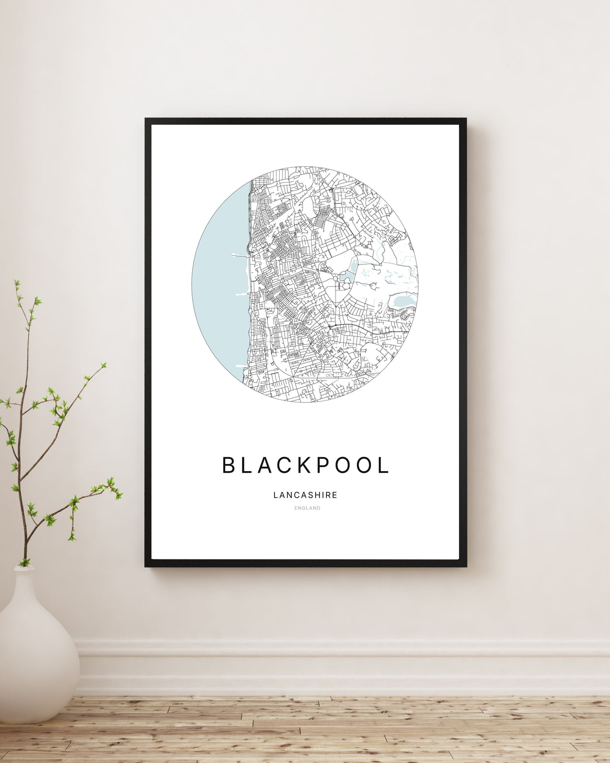 Affiche minimaliste du plan de la ville de Blackpool.