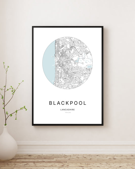 Affiche minimaliste du plan de la ville de Blackpool.
