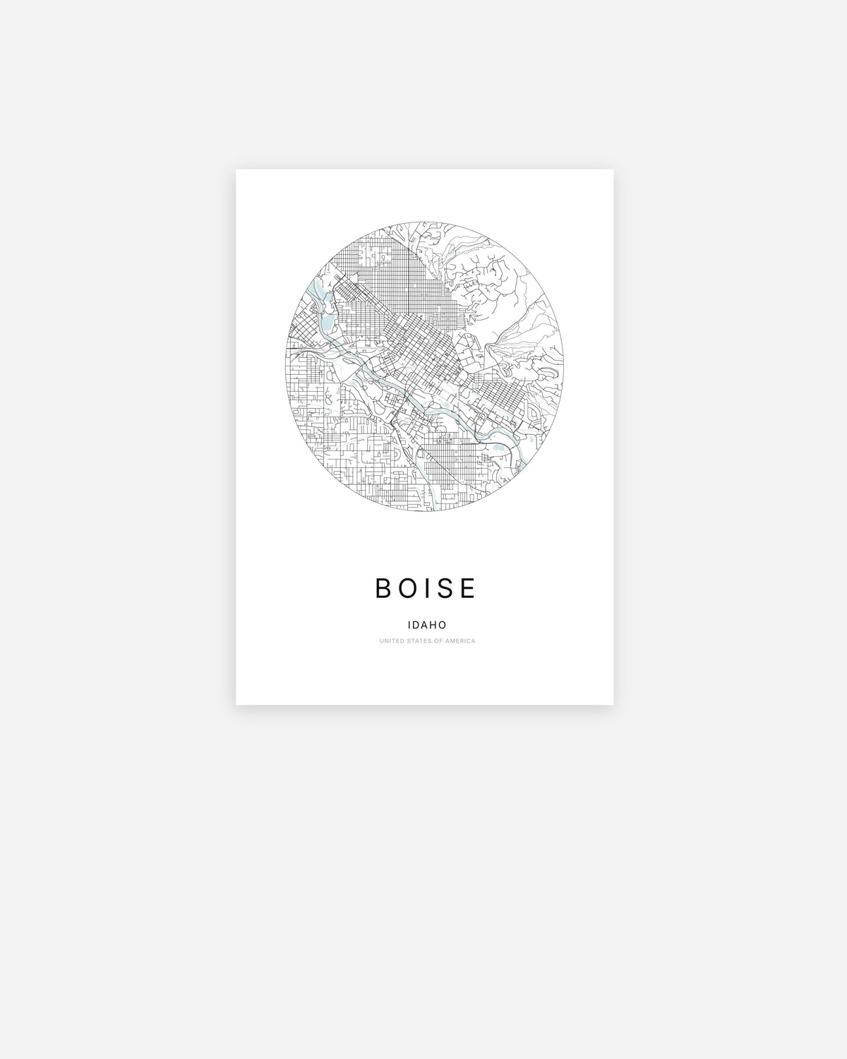 Plan de la ville de Boise au design minimaliste.