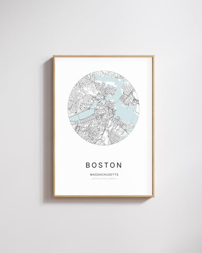 Poster représentant le plan de la ville de Boston.