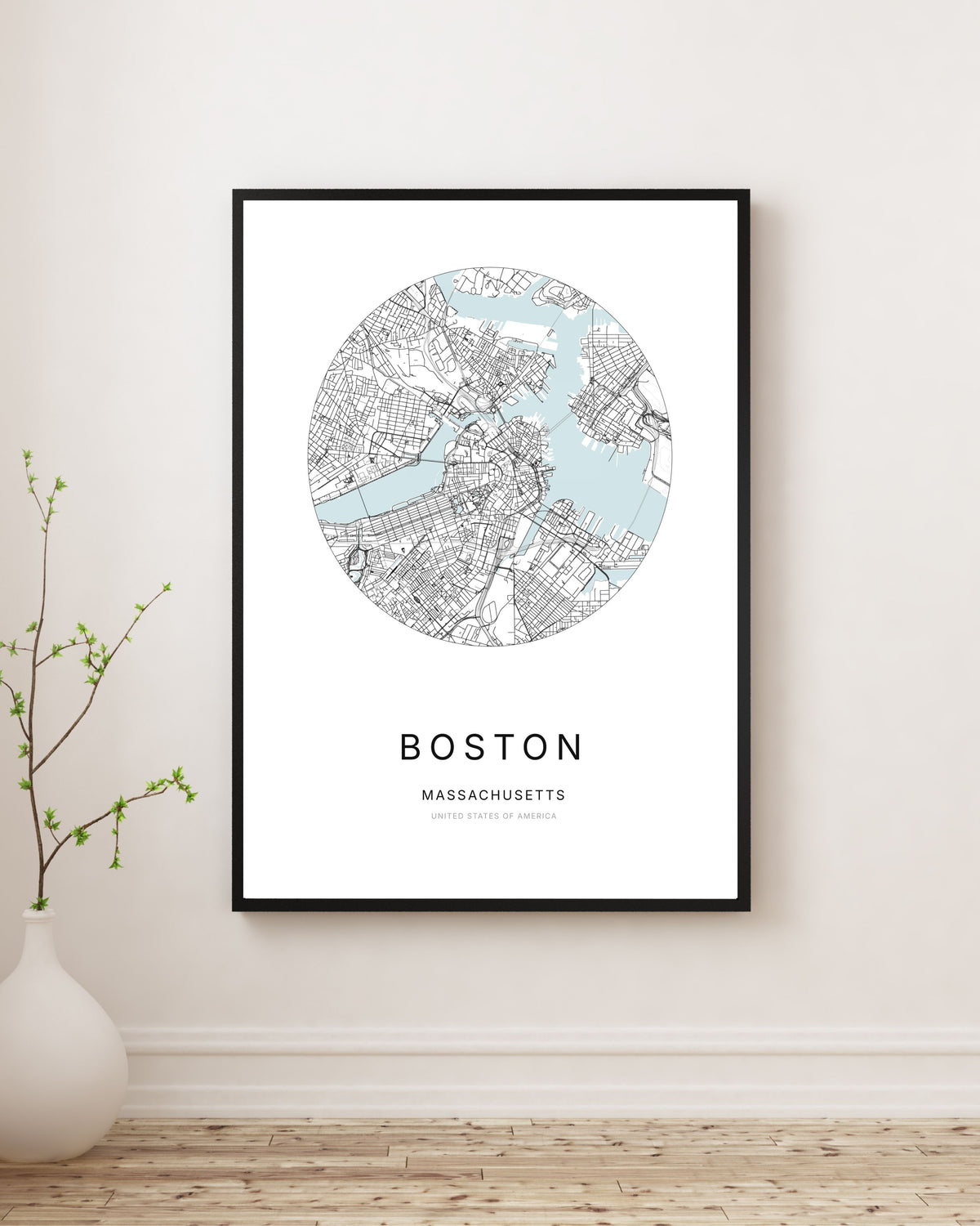 Affiche minimaliste du plan de la ville de Boston.