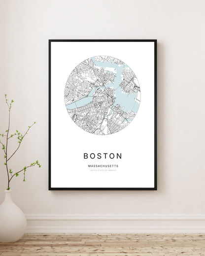 Affiche minimaliste du plan de la ville de Boston.