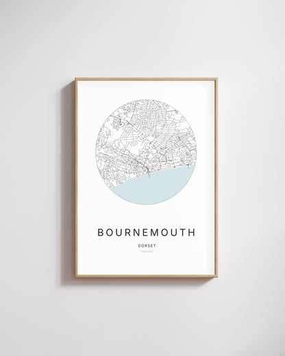 Poster représentant le plan de la ville de Bournemouth.