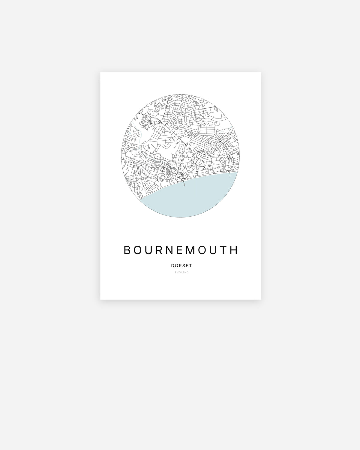 Plan de la ville de Bournemouth au design minimaliste.
