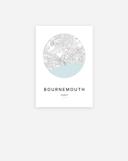 Plan de la ville de Bournemouth au design minimaliste.