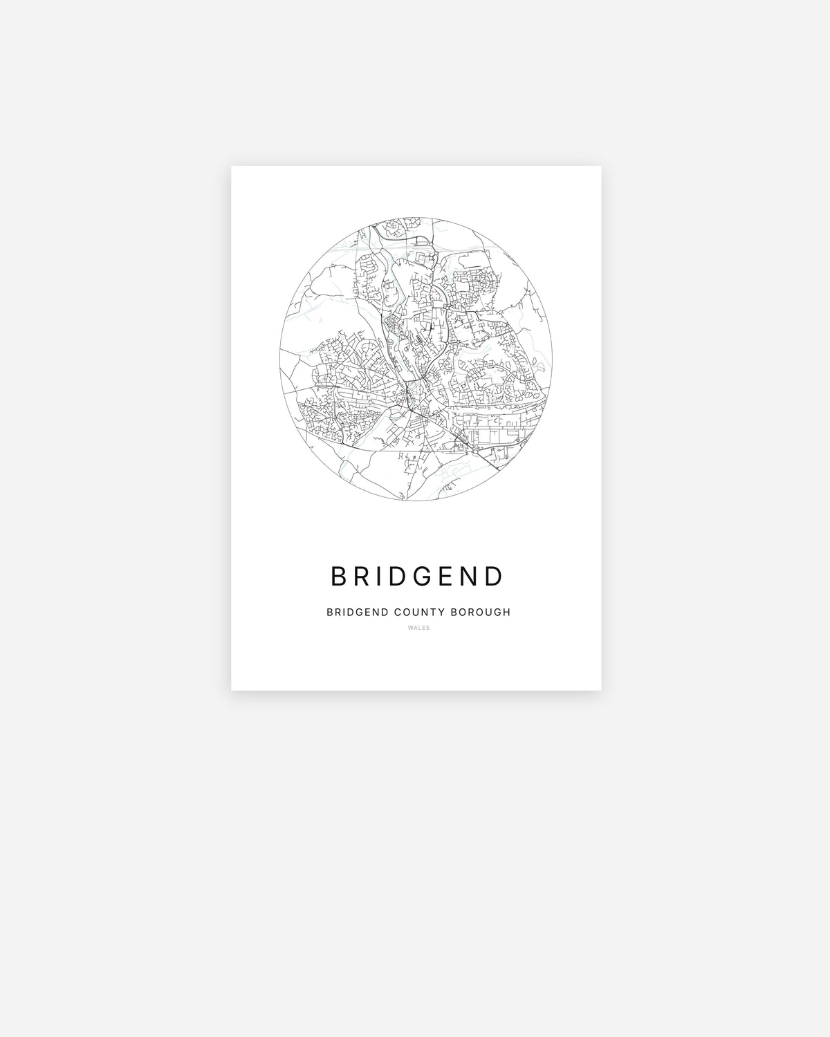 Plan de la ville de Bridgend au design minimaliste.
