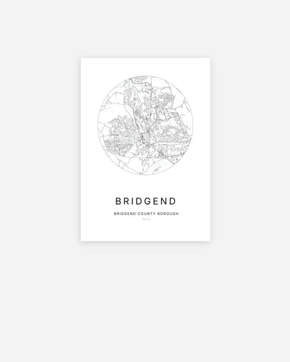 Plan de la ville de Bridgend au design minimaliste.