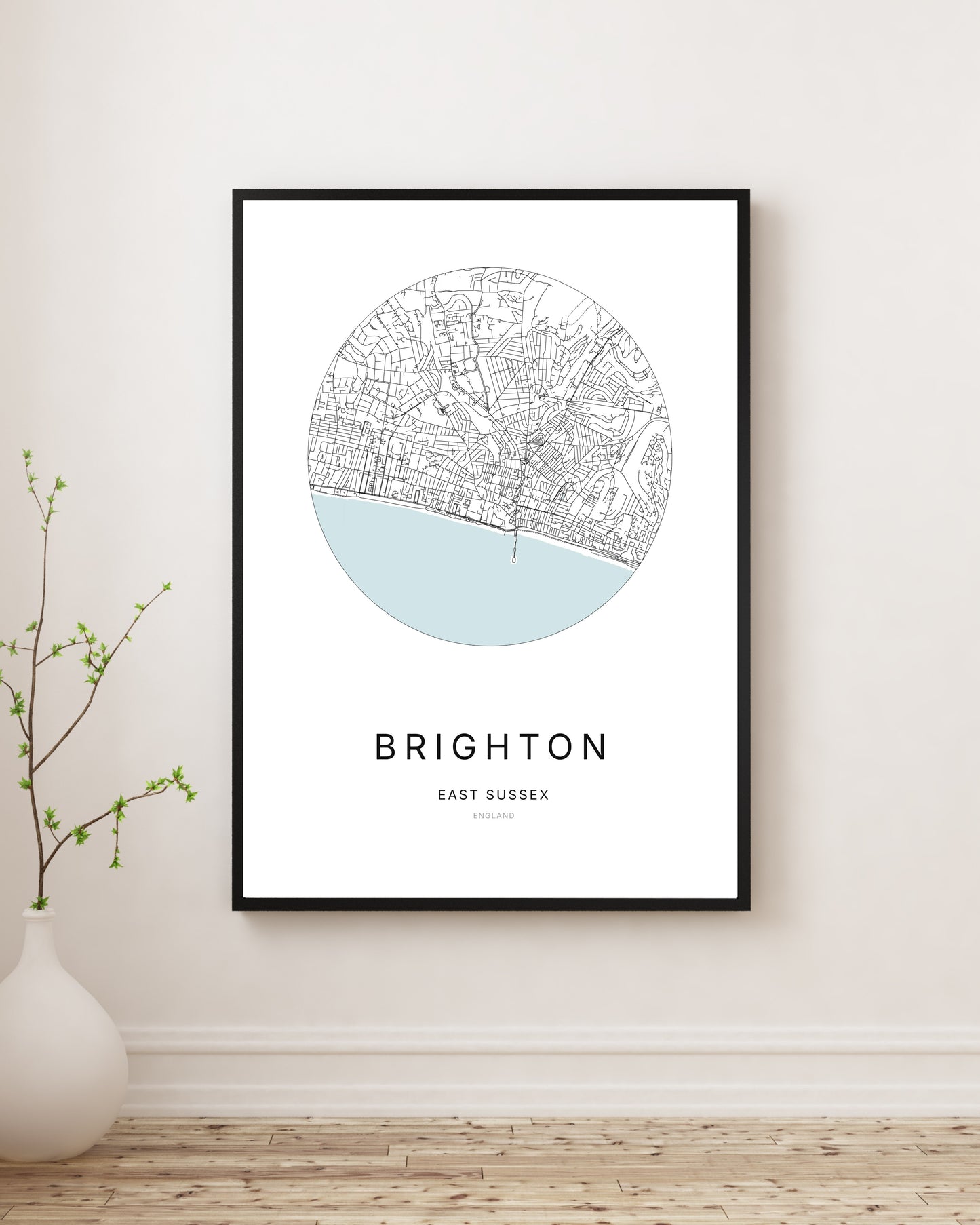 Affiche minimaliste du plan de la ville de Brighton.