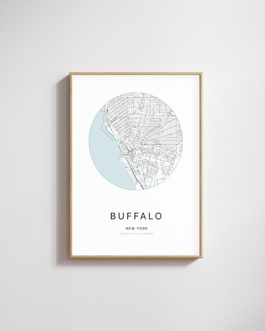 Poster représentant le plan de la ville de Buffalo.