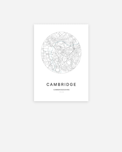 Plan de la ville de Cambridge au design minimaliste.