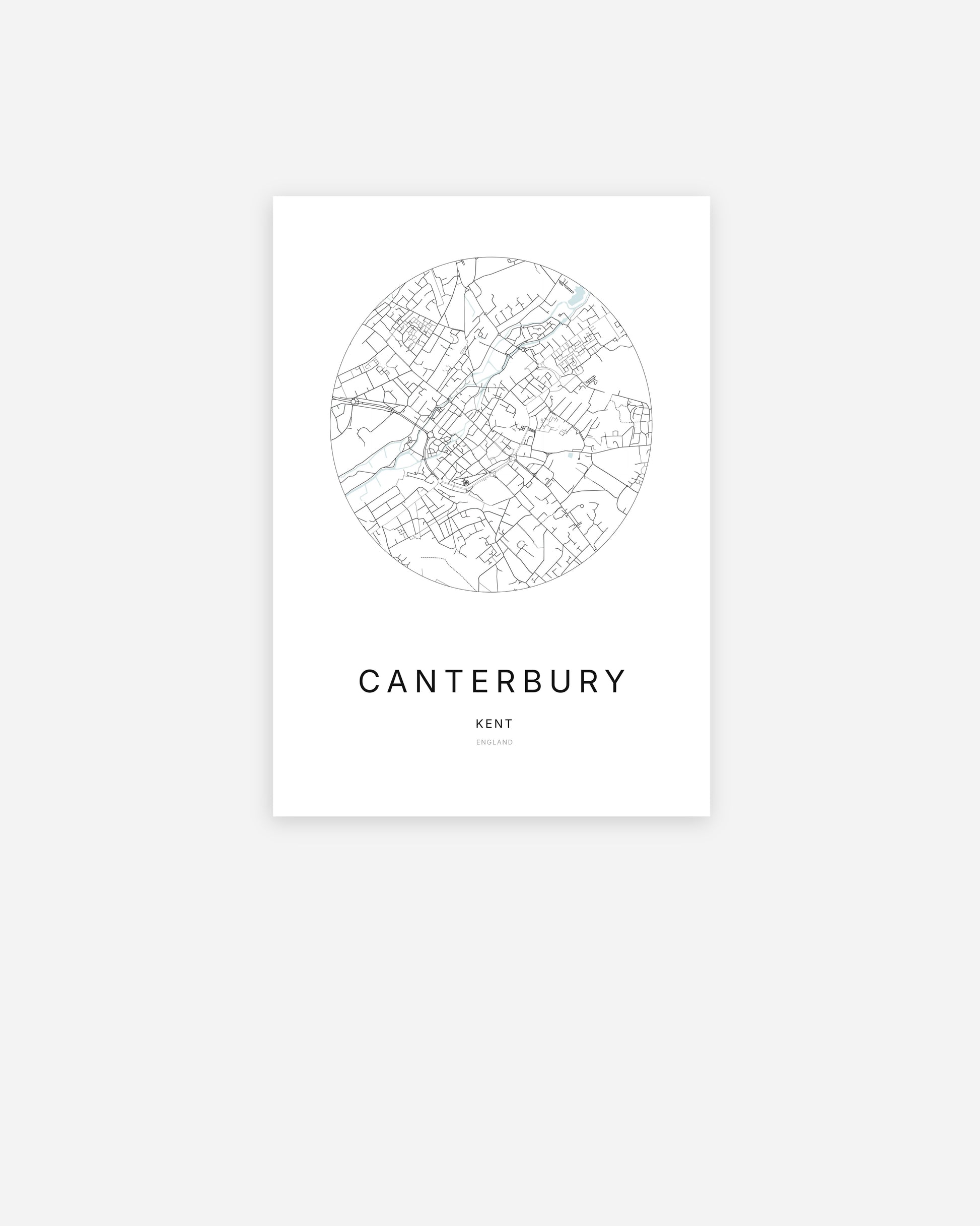 Plan de la ville de Canterbury au design minimaliste.