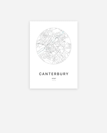 Plan de la ville de Canterbury au design minimaliste.