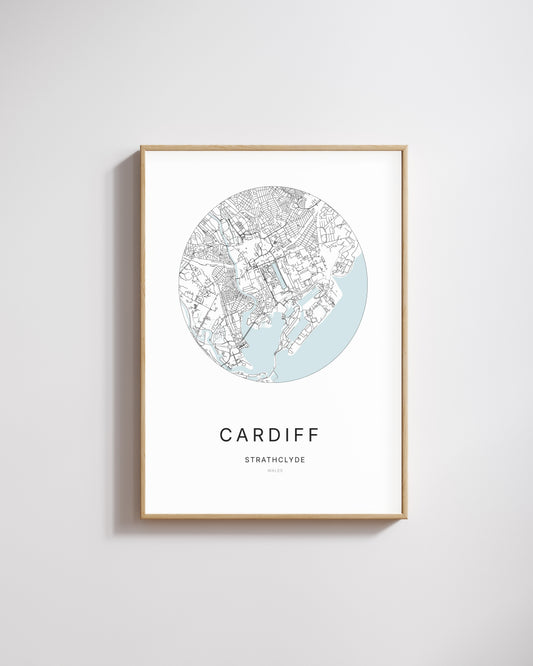 Poster représentant le plan de la ville de Cardiff.