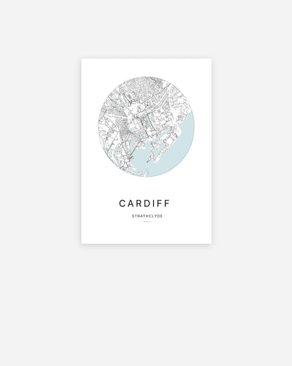 Plan de la ville de Cardiff au design minimaliste.