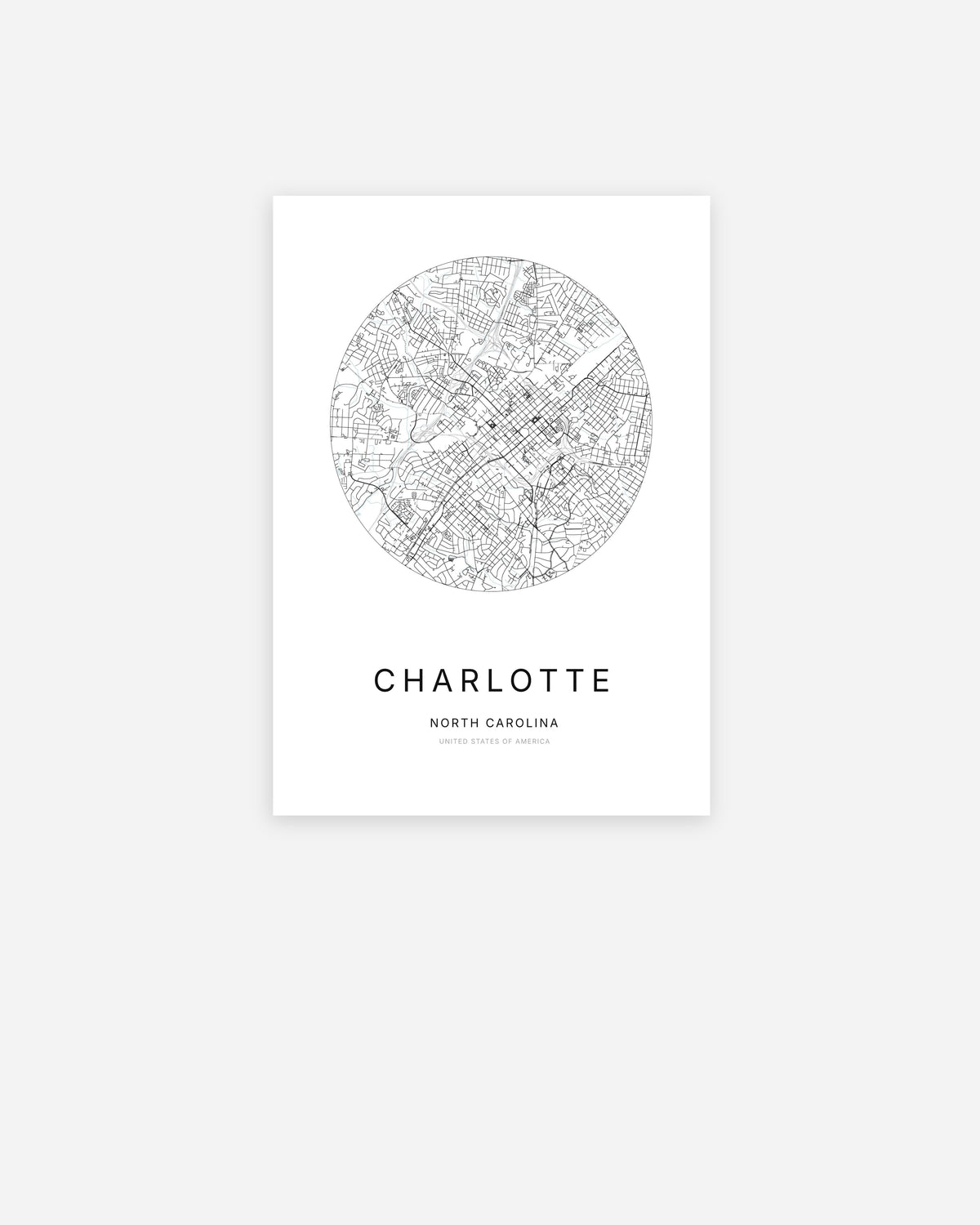 Minimalist city map of Charlotte, North Carolina.
