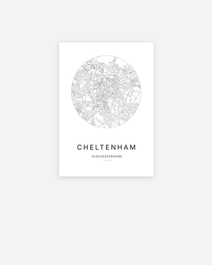 Plan de la ville de Cheltenham au design minimaliste.