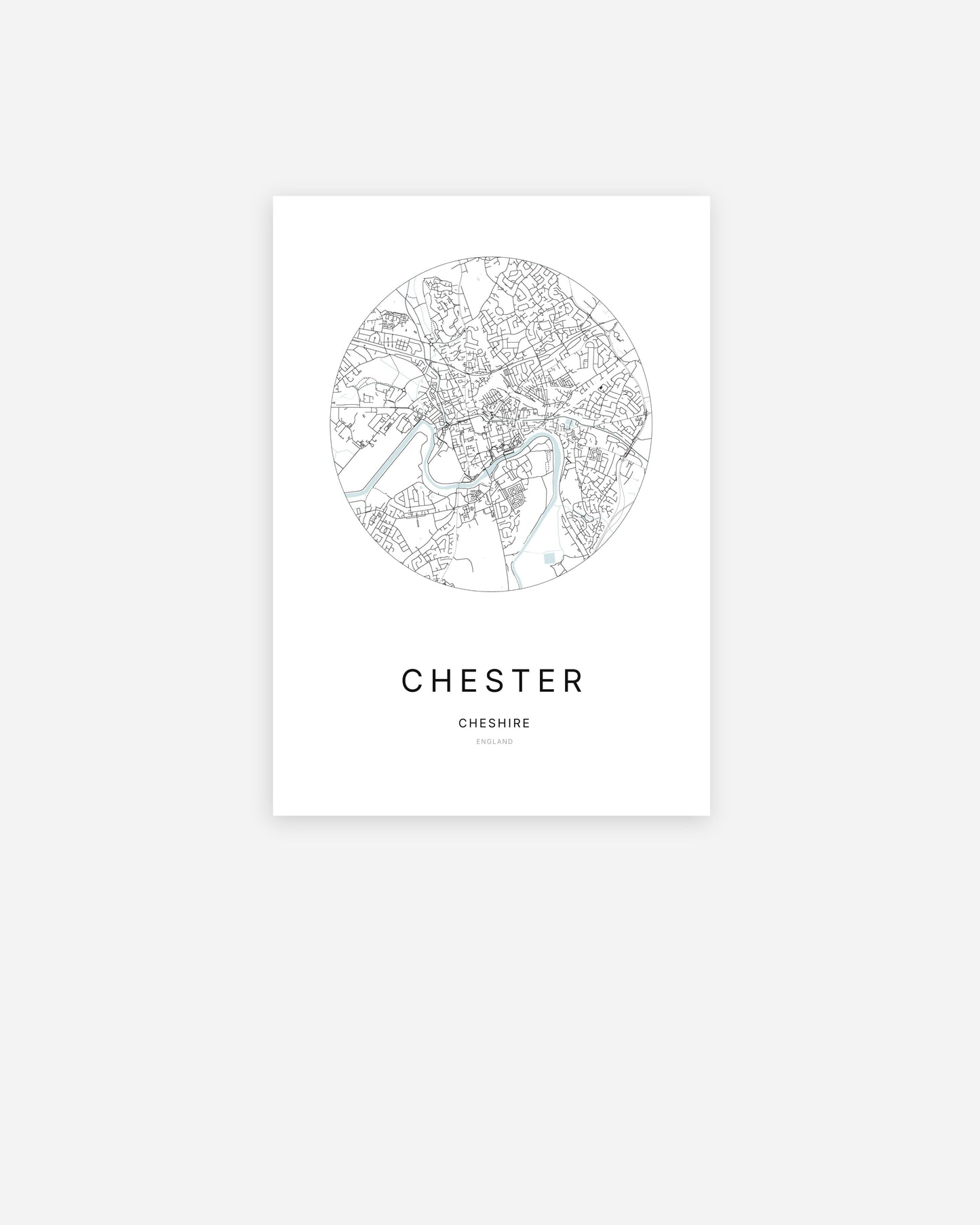 Plan de la ville de Chester au design minimaliste.