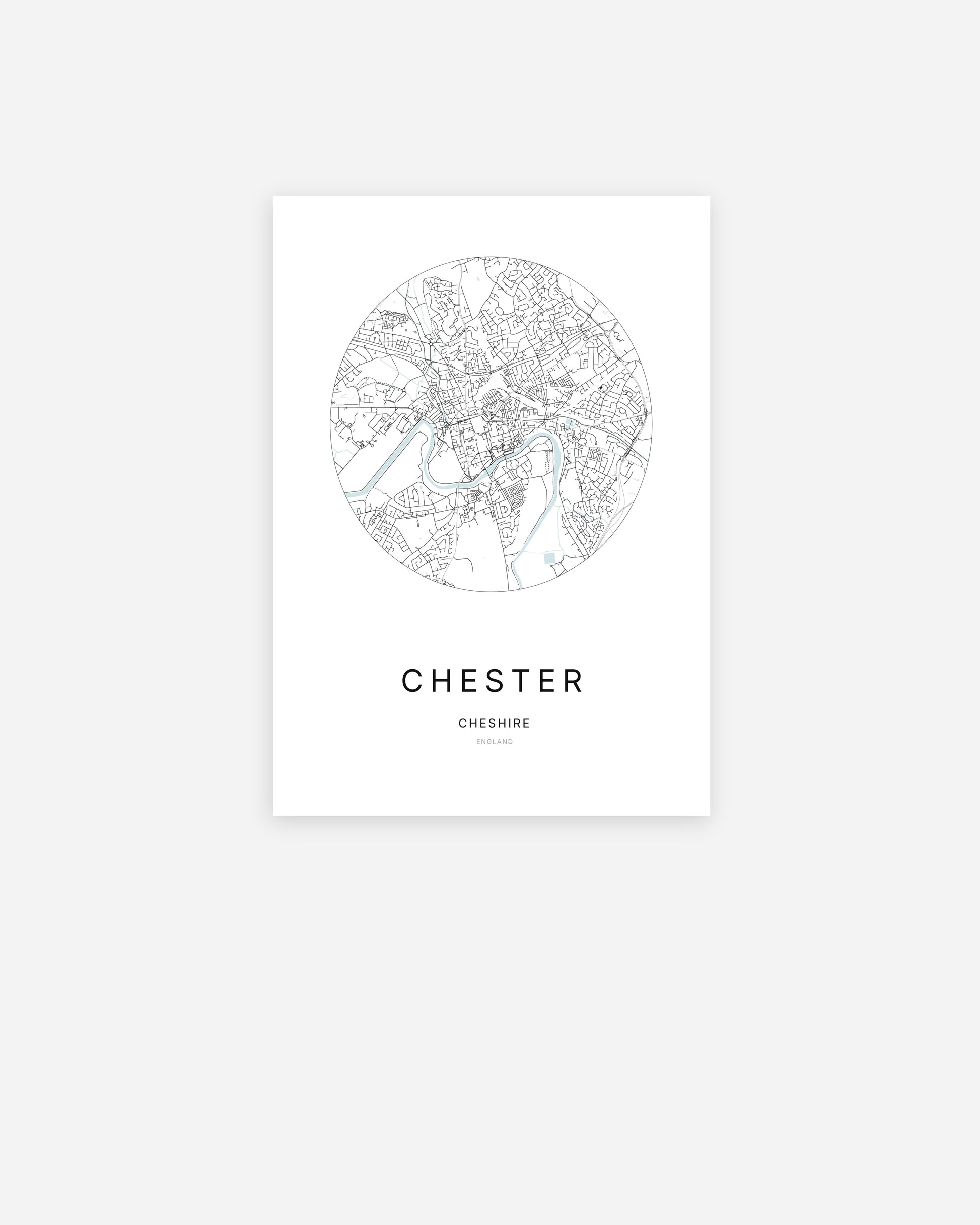 Plan de la ville de Chester au design minimaliste.
