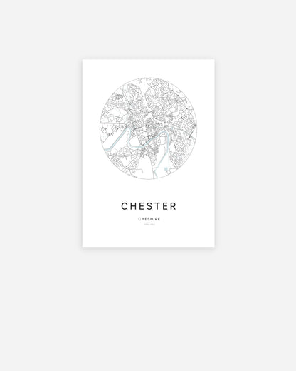 Plan de la ville de Chester au design minimaliste.