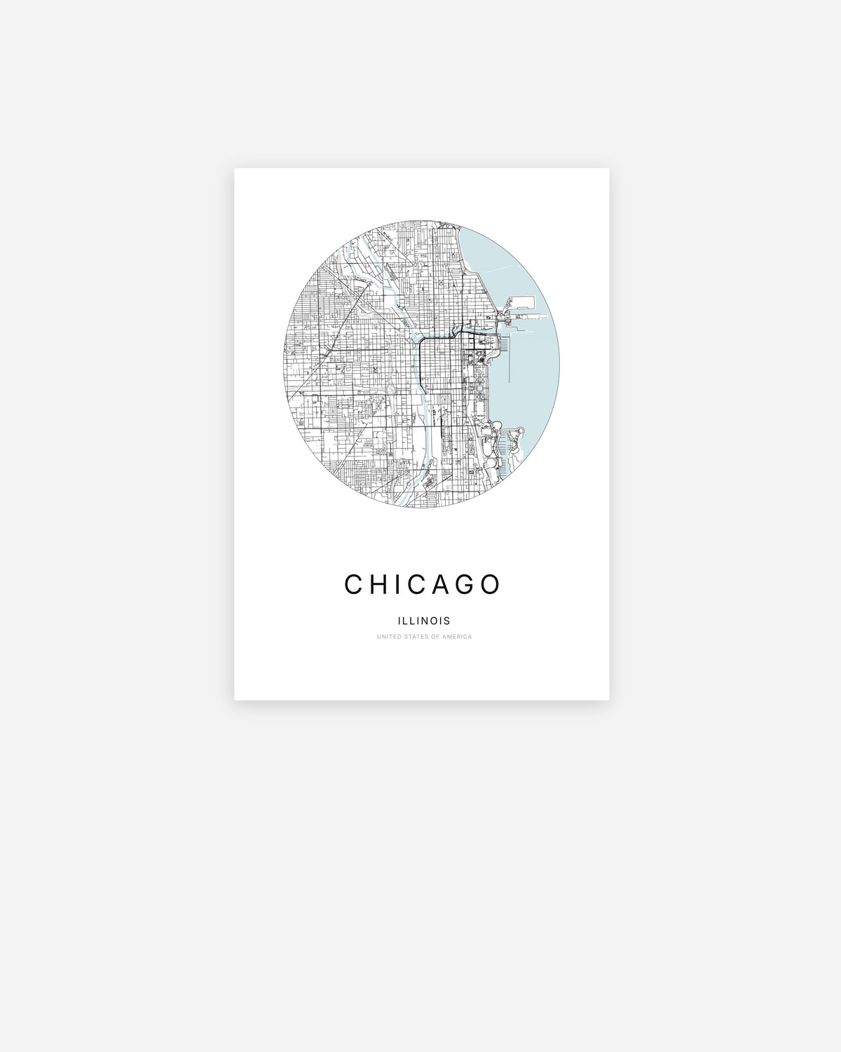 Plan de la ville de Chicago au design minimaliste.