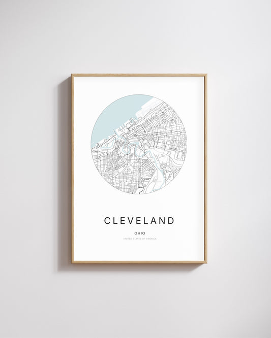 Poster représentant le plan de la ville de Cleveland.