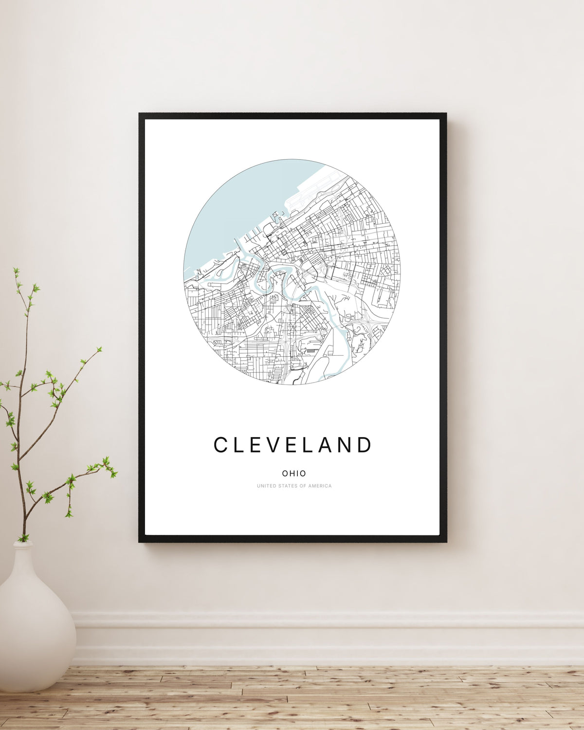 Minimalist city map poster of Cleveland, Ohio.