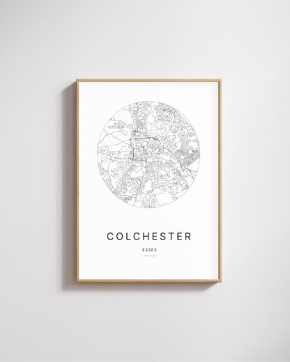 Poster représentant le plan de la ville de Colchester.