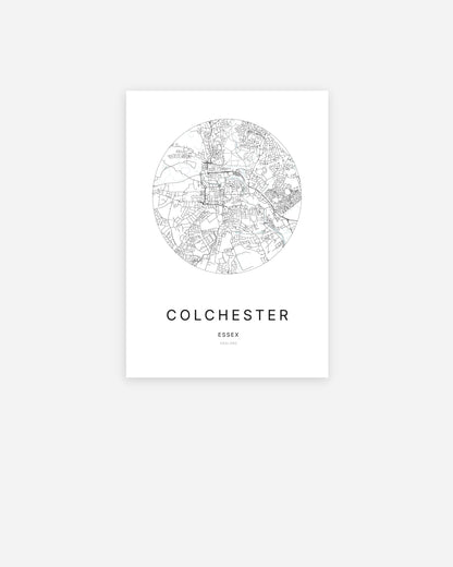 Plan de la ville de Colchester au design minimaliste.