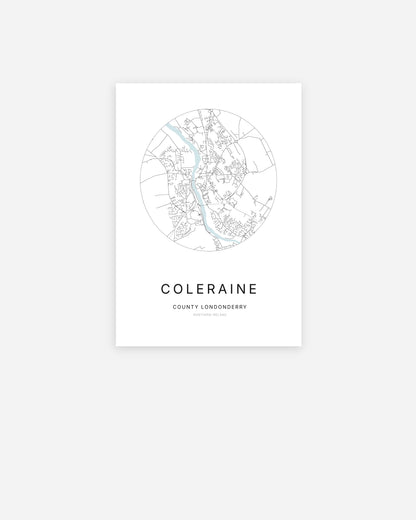 Plan de la ville de Coleraine au design minimaliste.