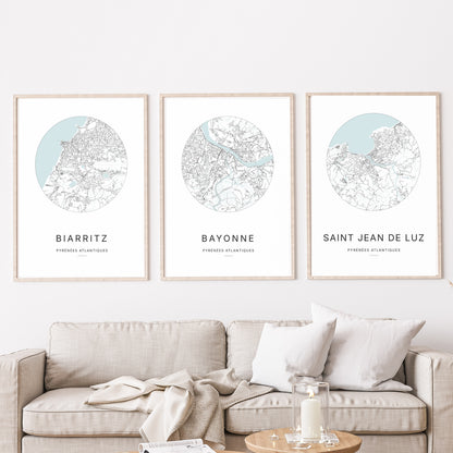 Affiche Bayonne – Plan minimaliste