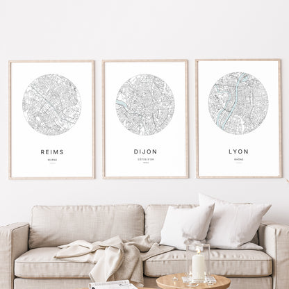 Affiche Dijon – Plan minimaliste