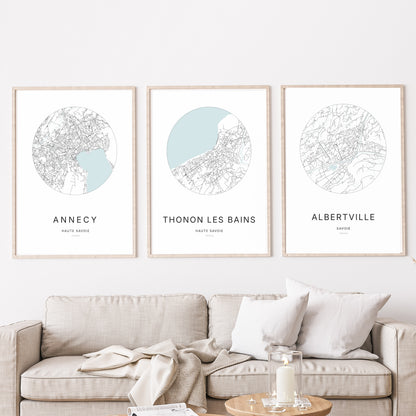 Affiche Thonon-les-Bains – Plan minimaliste