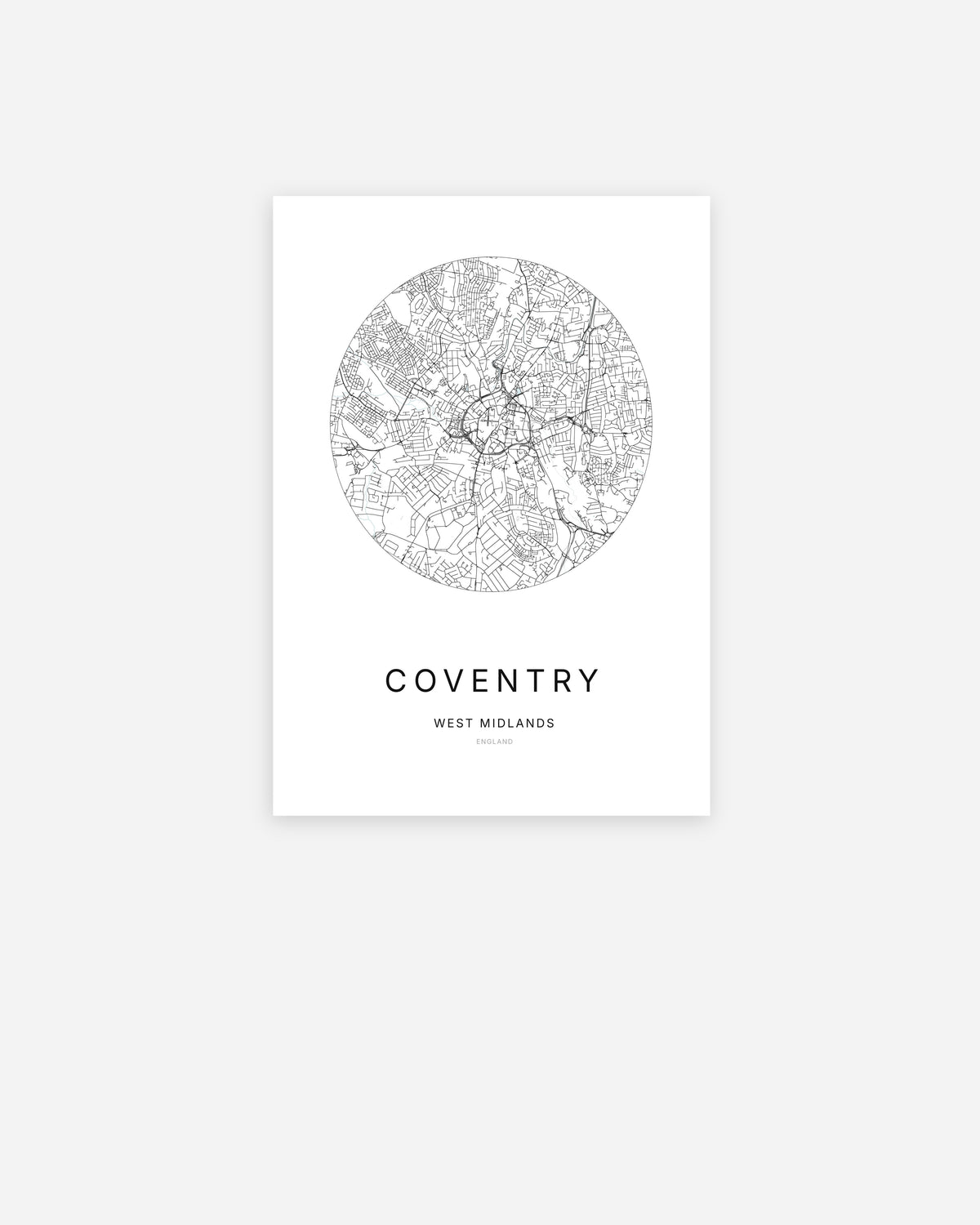 Plan de la ville de Coventry au design minimaliste.