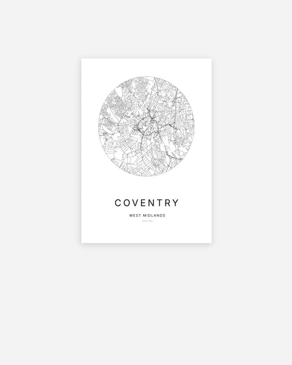 Plan de la ville de Coventry au design minimaliste.