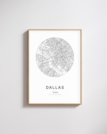 Poster représentant le plan de la ville de Dallas.