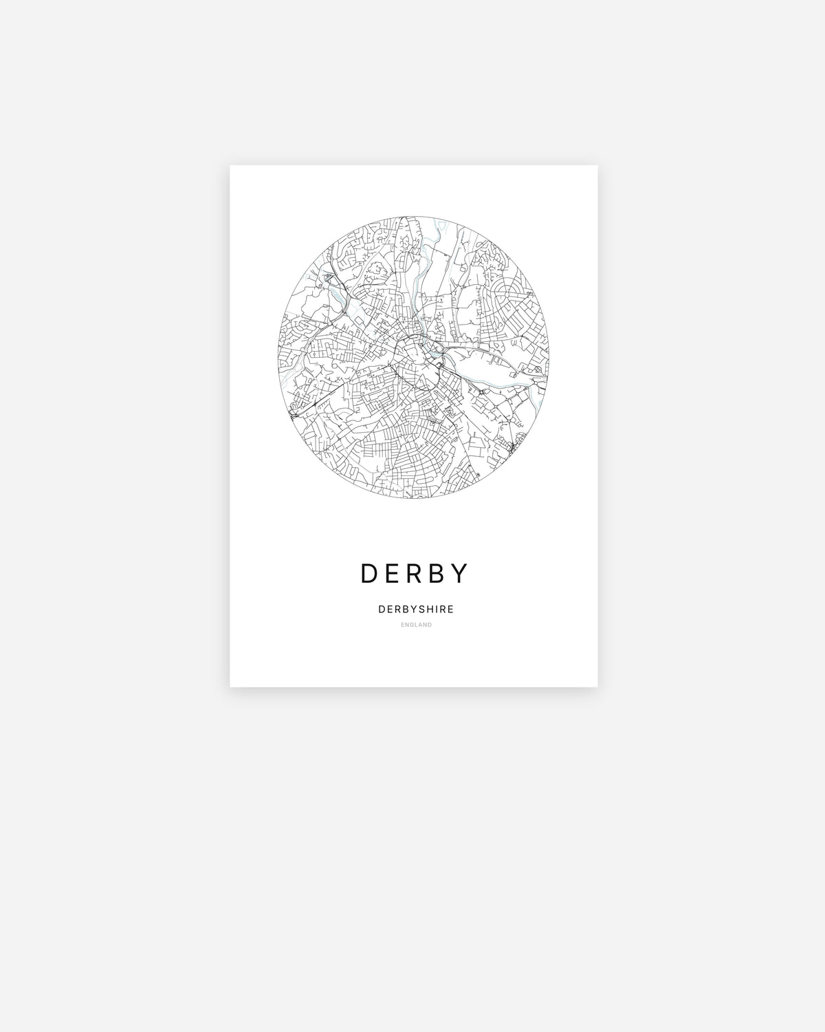 Plan de la ville de Derby au design minimaliste.