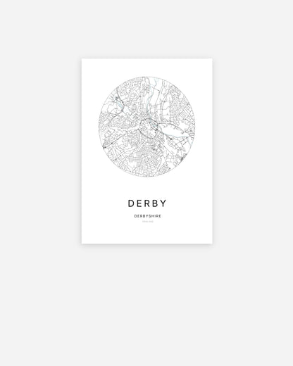 Plan de la ville de Derby au design minimaliste.
