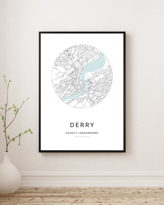 Affiche minimaliste du plan de la ville de Derry.