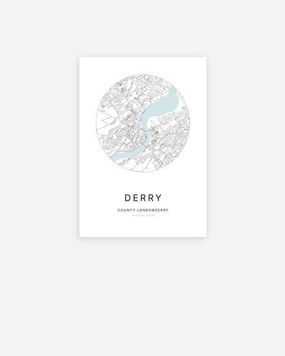 Plan de la ville de Derry au design minimaliste.