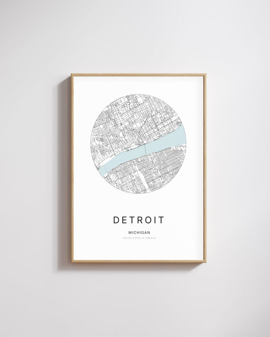 Poster représentant le plan de la ville de Detroit.
