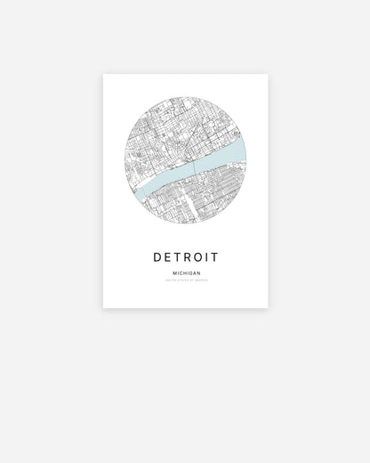 Plan de la ville de Detroit au design minimaliste.