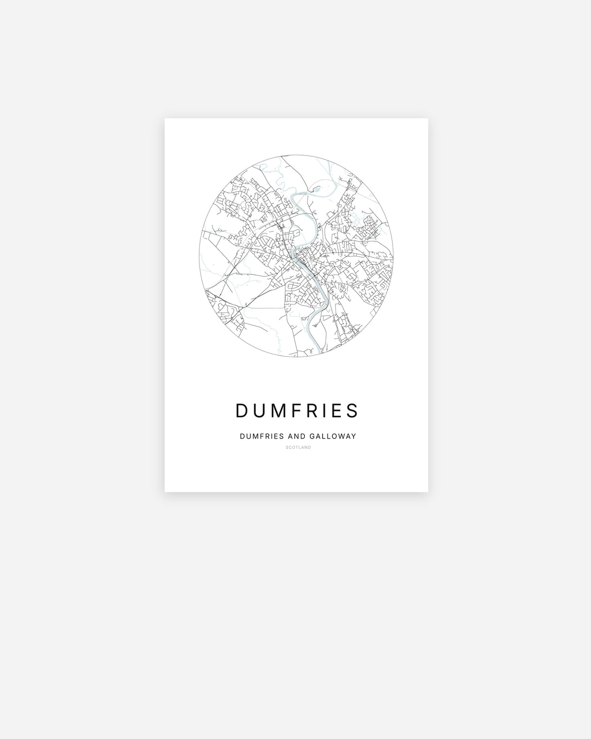 Plan de la ville de Dumfries au design minimaliste.