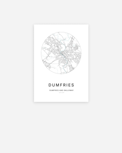 Plan de la ville de Dumfries au design minimaliste.