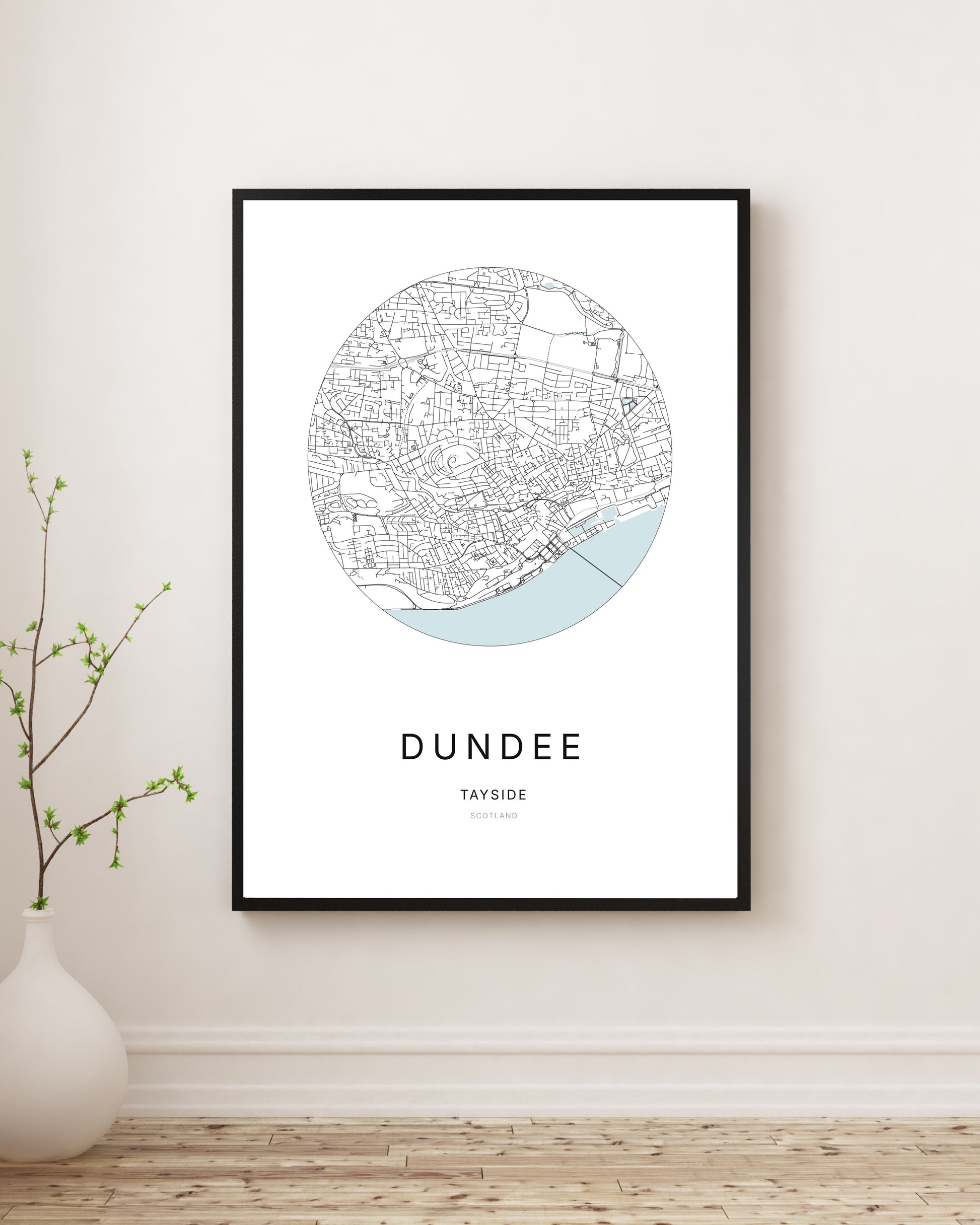 Affiche minimaliste du plan de la ville de Dundee.